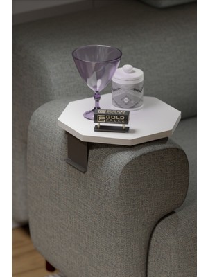 Yan Sehpa Ayarlanabilir Tepsi Dekoratif Modern Tepsi Sekizgen Beyaz