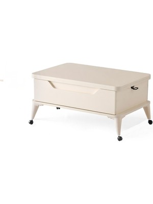 Zerenland 1299 Tekerlekli Çift Çekmeceli Akıllı Sehpa, Sihirli Sehpa, Orta Sehpa, Laptop Masası Ekru