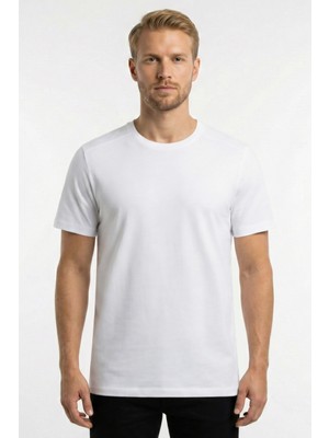 Erkek Basic Rahat Kesim O Yaka Penye Pamuk T-Shirt Beyaz