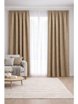 Shy Tekstil Lüks 1.sınıf Elegance Series Bej Rengi Petek Kadife Dokulu Tek Kanat Düz Dikim Adafon Perde
