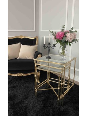 Tutku Torna Detaylı 3'lü Zigon Sehpa Parlak Gold