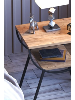 Yan Sehpa Komodin Metal Ayak Ceviz