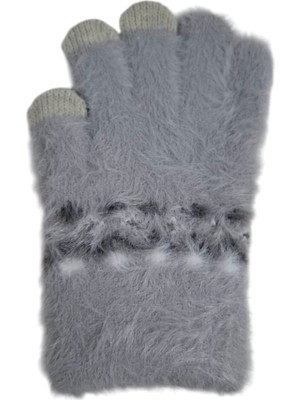 Spteks Kitti 4-8 Yaş Kız Çocuk Gri Renk Düz Desen Kışlık Örme Eldiven