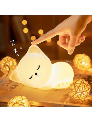 Çocuk Odası Gece Lambası Dokunmatik Uyuyan Kedi Lamba