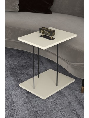 Yan Sehpa Tekerlekli Servis Sehpası Hnd Dikdörtgen Krem