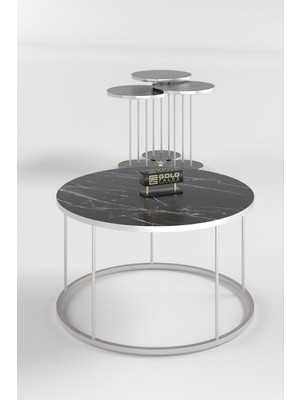 Orta Sehpa ve Zigon Sehpa Terra Set Gümüş Bendir