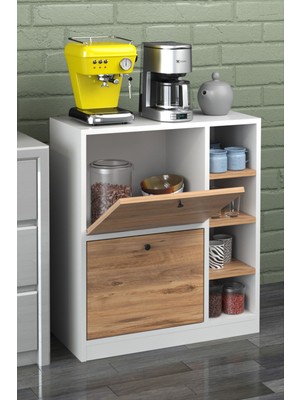 Kahve Köşesi Mutfak Rafı Çok Amaçlı Dolap Mutfak Stand Mutfak Bango Beyaz Ceviz
