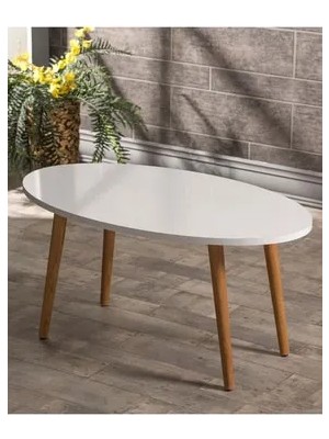 Orta Sehpa  Torna Ayak Elips Krem Ahşap