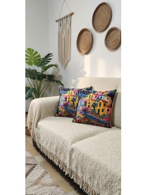 Özdağ Home Concept 3D Dijital Baskı Premium Kumaş Kırlent Kılıfı 43X43 cm 2’li Set  Dekoratif Yastık