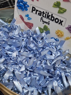 Pratikbox Mini Fiyonk / Saten 1cm'lik Simli / Hediyelik / Süsleme / Mavi Renk / 35 Adet