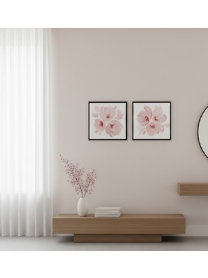 Safir Design Lüks Pembe ve Beyaz Çiçek 2li Modern Siyah Çerçeveli Tablo