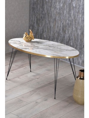 Orta Sehpa Elips Siyah Tel Ayak Altın Efes