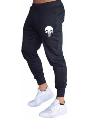 Punix Punıx Büyük Beden Özel Tasarım Kuru Kafa Baskılı %100 Pamuk Ultra Rahat Yazlık Erkek Eşofman Altı