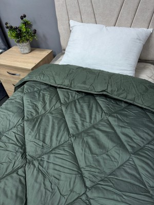 Clasy %100 Pamuk Saten Çift Kişilik Yorgan Çift Taraflı Palmore V1 Desenli Koyu Yeşil Kapitoneli