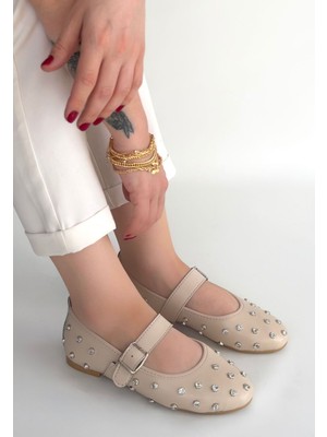 Kendim Fashion Ritta Bej Cilt Kemerli Babet Ayakkabı