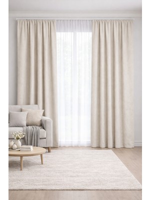 Shy Tekstil Lüks 1.sınıf Elegance Series Krem Rengi Petek Kadife Dokulu Tek Kanat Düz Dikim Adafon Perde