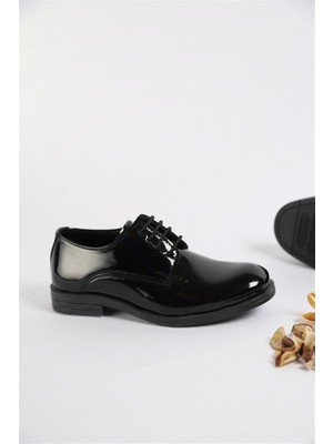 Chaton D'or 22-39 Numara Erkek Çocuk Siyah Rugan Ayakkabı