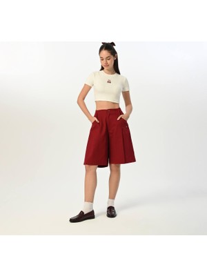 Loco Loco 09-15 Yaş Kız Çocuk Crop Uzun Şort Takım - Vişne