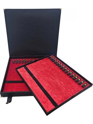 Özer Kutu 30 Lu Tesbih Kutusu ve Çantası Siyah Deri (Çıtçıtlı) 34X38 cm