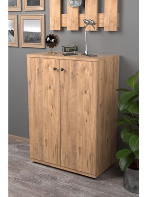 Ayakkabılık Çok Amaçlı Ayakkabı Dolabı 5 Raflı 2 Kapaklı Ceviz