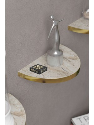 Duvar Rafı Dekoratif 3 Adet Çiçeklik Oval Altın Efes