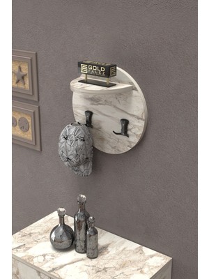 Askılık Duvar Elbise Askılığı Portmanto Üstü Beyaz Mermer Desen