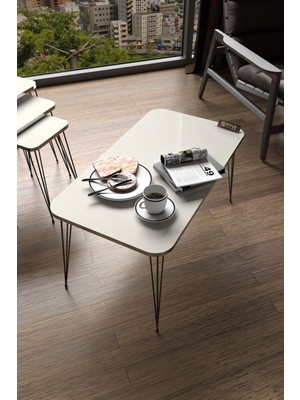 Orta Sehpa Kr Siyah Tel Ayak Gümüş Krem