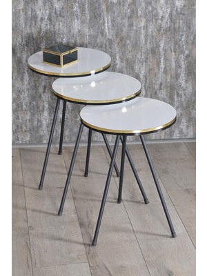 Zigon Sehpa Siyah Metal Ayak Çift Altın Beyaz 1078