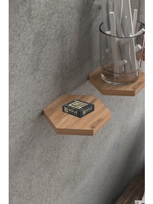 Duvar Rafı Dekoratif 3 Adet Çiçeklik Altıgen Ceviz