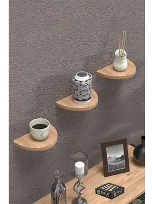 Duvar Rafı Dekoratif 3 Adet Çiçeklik Oval Ceviz