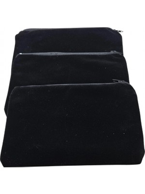 Özer Kutu Kadife (Süet)Cüzdan Kese Siyah 10 Adet 12X19 Boy Takı, Altın Kesesi (Fermuarlı)