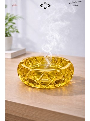 Liground Kristal Bombeli Şeffaf Cam Küllük | Premium Ağır Cam | Şık & Modern Masaüstü Küllük 10 cm