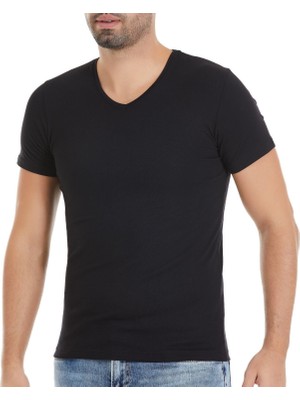 Yıldız Terletmeyen Yumuşak Dokulu Modal V Yaka Kısa Kollu Tişört Xl - Siyah