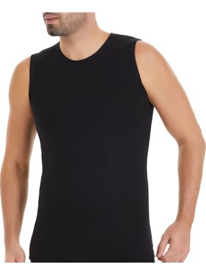 Yıldız Erkek Modal Sıfır Kol Atlet - 3'lü Paket - Pamuklu Esnek Rahat Kesim Siyah - L