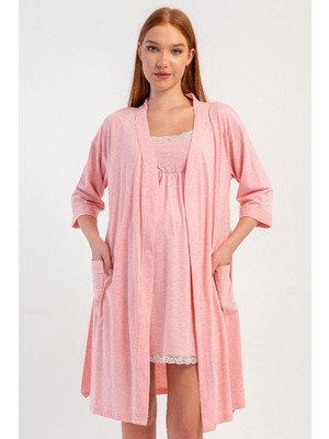 Vienetta Kadın Hamile Lohusa Gecelik Sabahlık Takımı Pembe 2'li Set C9T1N0905