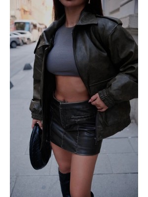 Glam Love Suni Deri Pilot Ceket -