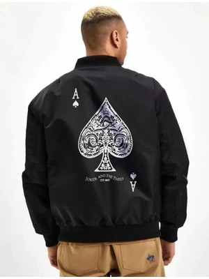 Glam Love Bomber Mont – Siyah Renk, Maça Ası Baskılı -