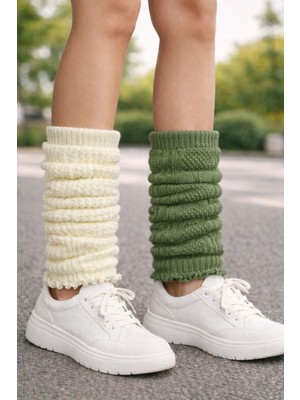 Urart Kadın 2 Çift 2 Ayrı Renk Diz Altı Yumuşak Sıcak Tutan Dokulu Tozluk Çorap Konç