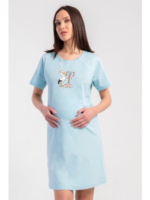 Vienetta Kadın Kısa Kol Emzirme Kolaylıklı %100 Pamuk Hamile Lohusa Gecelik C4T3N3305