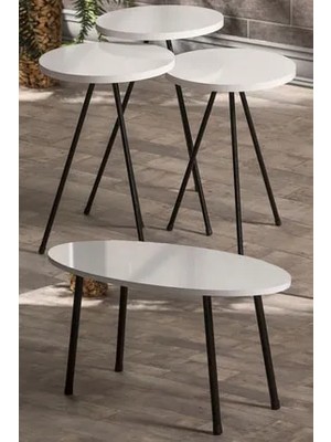 Zigon Sehpa ve Orta Sehpa Set Metal Elips Beyaz