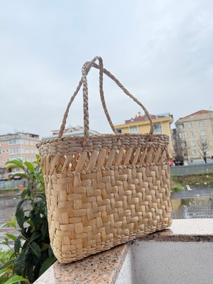 Ss Eral Koop El Yapımı Hasır Plaj Çantası 🌿 | Doğal Hasır Üstü Örgü Kadın Omuz Çantası | Yazlık Günlük Çanta 30X30 cm