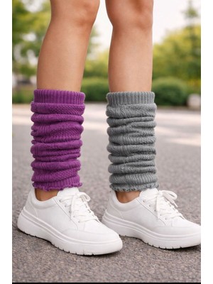 Urart Kadın 2 Çift 2 Ayrı Renk Diz Altı Yumuşak Sıcak Tutan Dokulu Tozluk Çorap Konç