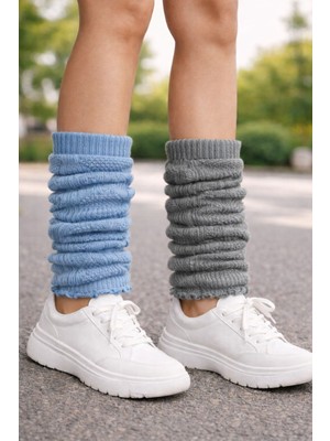 Urart Kadın 2 Çift 2 Ayrı Renk Diz Altı Yumuşak Sıcak Tutan Dokulu Tozluk Çorap Konç