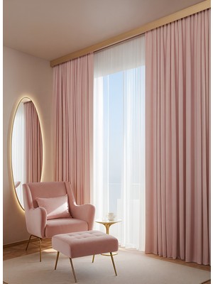 Bercem Home Kadife Dokulu Ekstrafor Büzgülü Fon Perde - Pudra -Tek Kanat - (Pilesizdikim)