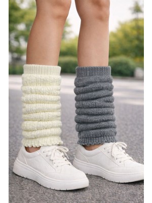 Urart Kadın 2 Çift 2 Ayrı Renk Diz Altı Yumuşak Sıcak Tutan Dokulu Tozluk Çorap Konç
