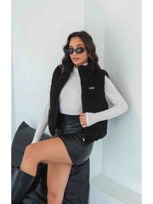 Zeynep Öykü Style Kadın Çift Taraflı Yüksek Yaka Cepli Yelek