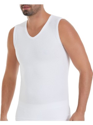 Yıldız Erkek Modal V Yaka Sıfır Kol Atlet - Terletmeyen Yumuşak Doku 3'lü Paket Beyaz - L