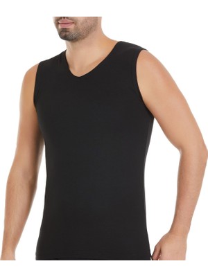 Yıldız Erkek Modal V Yaka Sıfır Kol Atlet - Terletmeyen Yumuşak Doku 3'lü Paket Siyah - Xl