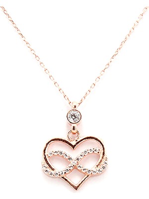 PremiumPort 925 Ayar Gümüş Sonsuzluk Kalp Zirkon Rose Kolye, Şık ve Zarif Tasarım