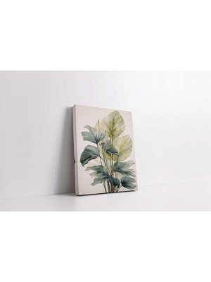 Grown Pastel Yeşil Tonlarda Suluboya Stil Tropikal Yaprak Kanvas Tablo